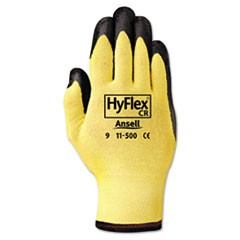 HyFlex Ultra Lightweight Assembly Gloves, Black/Yellow, Size 10, 12 Pairs