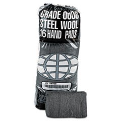 Industrial-Quality Steel Wool Hand Pad, #2 Medium Coarse, 16/PK, 12 PK/CT