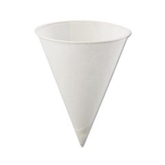 Rolled Rim, Poly Bagged Paper Cone Cups, 4 oz, White, 200/Bag, 25 Bags/Carton