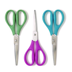 U-Eco Scissors, Concave Tip, 9.45" Long, 3" Cut Length, Assorted Straight Handle, 3/Pack