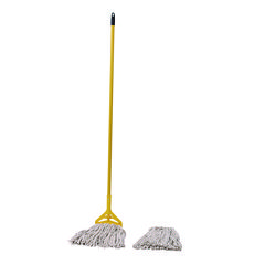 Cotton Cut End Mop Kit, #24 Natural Cotton Head, 60" Yellow Metal/Plastic Handle