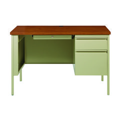 Single Pedestal Steel Desk, 45" x 24" x 29.5", Cherry/Putty