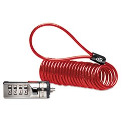 Portable Combination Laptop Lock, 6ft Steel Cable, Red