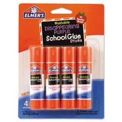 Washable School Glue Sticks, 0.24 oz, Applies Purple, Dries Clear, 4/Pack