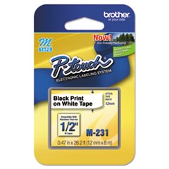 Brother 12mm (1/2") Black on White Non-Laminated Tape (8m/26.2') (1/Pkg)