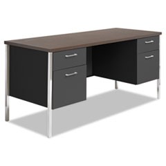 Double Pedestal Steel Credenza, 60w x 24d x 29.5h, Mocha/Black