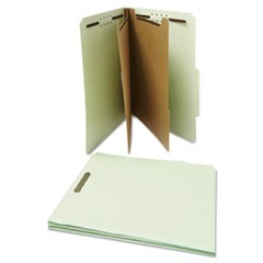Six--Section Pressboard Classification Folders, 2 Dividers, Letter Size, Gray-Green, 10/Box