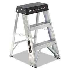 Aluminum Step Stool, 17w x 18 1/4 Spread x 26h, Aluminum/Black