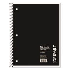 Wirebound Notebook, 3 Subjects, Medium/College Rule, Black Cover, 11 x 8.5, 120 Sheets
