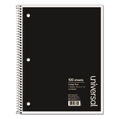 Wirebound Notebook, 1 Subject, Medium/College Rule, Black Cover, 11 x 8.5, 100 Sheets