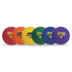 Rhino Playground Ball Set, 10" Diameter, Rubber, Assorted Colors, 6/Set