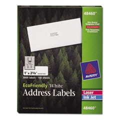 EcoFriendly Mailing Labels, Inkjet/Laser Printers, 1 x 2.63, White, 30/Sheet, 100 Sheets/Pack