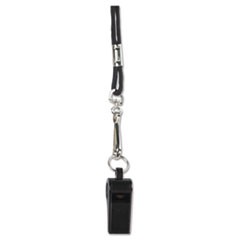 Sports Whistle with Black Nylon Lanyard, Plastic, Black