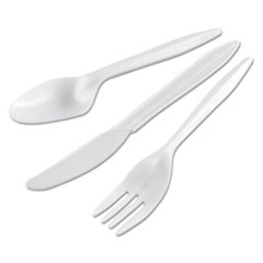 Wrapped Cutlery Kit, Fork/Knife/Spoon, Mediumweight Plastic, 250/Carton