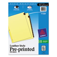 Preprinted Red Leather Tab Dividers with Clear Reinforced Edge, 12-Tab, Jan. to Dec., 11 x 8.5, Buff, 1 Set