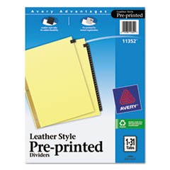 Preprinted Black Leather Tab Dividers w/Gold Reinforced Edge, 31-Tab, Ltr