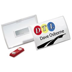 Click-Fold Convex Name Badge Holder, Double Magnets, 3 3/4 x 2 1/4, Clear, 10/Pk