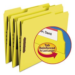 Top Tab Colored 2-Fastener Folders, 1/3-Cut Tabs, Letter Size, Yellow, 50/Box