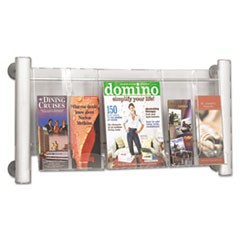 Luxe Magazine Rack, Three Compartments, 31-3/4w x 5d x 15-1/4h, Clear/Silver