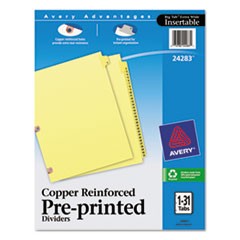 Preprinted Laminated Tab Dividers w/Copper Reinforced Holes, 31-Tab, Letter