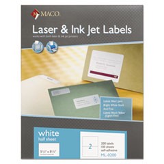 MACO 5 1/2" x 8 1/2", Laser/Inkjet White Internet Shipping Labels (2 Labels/Sheet) (100 Sheets/Pkg) (Interchangeable with Avery# 5126)