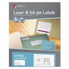 MACO 2" x 4" Laser/Inkjet White Shipping Labels (10 Labels/Sheet) (100 Sheets/Box) (Interchangeable with Avery# 5163)