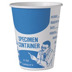 Paper Specimen Cups, 8 oz, Blue/White, 20/Carton