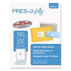 PRES-a-ply, Laser (8 1/2" x 11") (White) (1 Label/Sheet) (100 Sheets/Box) (Interchangeable with Avery# 5165, Maco# ML-0100)