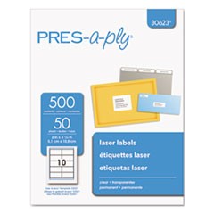 PRES-a-ply, Laser (2" x 4 1/4") (Clear) (10 Labels/Sheet) (50 Sheets/Box) (Interchangeable with Avery# 5663, Maco# ML-4003)