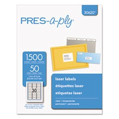 PRES-a-ply, Laser (1" x 2 5/8") (Clear) (30 Labels/Sheet) (50 Sheets/Box) (Interchangeable with Avery# 5660, Maco# ML-4000)