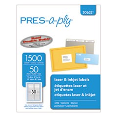 Labels, 0.66 x 3.44, White, 30/Sheet, 50 Sheets/Box