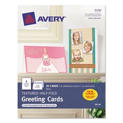 Textured Half-Fold Greeting Cards, Inkjet, 5 1/2 x 8.5, Wht, 30/Bx w/Envelopes