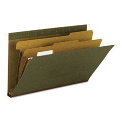 Hanging File Folder, 2 Dividers, Legal, 2" Exp, 1/5 Tab, Standard Green, 10/BX