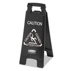 Executive 2-Sided Multi-Lingual Caution Sign, Black/White, 10 9/10 x 26 1/10