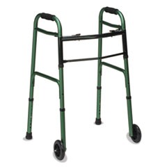 2-Button Release Folding Walker w/Wheels, Green/Green Ice, Aluminum, 32-38"H