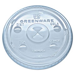 Greenware Cold Drink Lids, Fits 16-18, 24 oz Cups, X-Slot, Clear, 1000/Carton