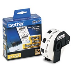 Brother 24mm (1") Diameter Round White Die-Cut Paper Labels (1,000 Labels/Pkg)