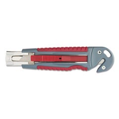 Titanium Auto-Retract Utility Knife with Carton Slicer, Gray/Red, 3 1/2