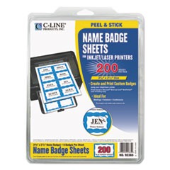 Laser Printer Name Badges, 3 3/8 x 2 1/3, White/Blue, 200/Box