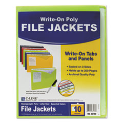 Write-On Poly File Jackets, Straight Tab, Letter Size, Assorted Colors, 10/Pack