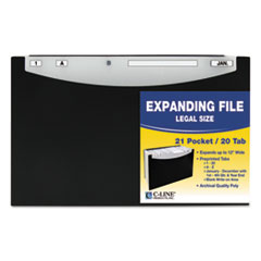 21-Pocket Stand-Up Design Expanding File, 12" Expansion, 21 Sections, 1/5-Cut Tabs, Legal Size, Black