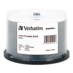 Verbatim CD-R 80 Minute (700 MB) (52x) DataLifePlus, Inkjet Printable, White (Pkg=50/Spindle)