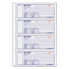 Money Receipt Book, Softcover, Three-Part Carbonless, 7 x 2.75, 4 Forms/Sheet, 100 Forms Total