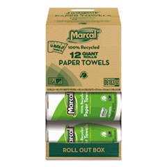 100% Premium Recycled Kitchen Roll Towels, Roll Out Box, 2-Ply, 11 x 5.5, White, 140 Sheets, 12 Rolls/Carton