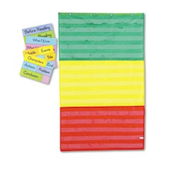 Adjustable Tri-Section Pocket Chart, 15 Pockets, Guide, 33.75 x 55.5, Red/Green/Yellow