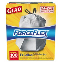 GLAD FORCE FLEX 13 GAL CANLINER, WE W/DRAWSTRING 100/BX #70427