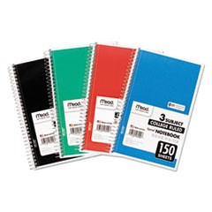 Spiral Notebook, 3 Subjects, Medium/College Rule, Assorted Color Covers, 9.5 x 5.5, 150 Sheets