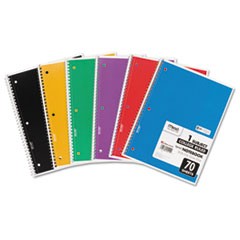 Spiral Notebook, 1 Subject, Medium/College Rule, Assorted Color Covers, 10.5 x 7.5, 70 Sheets