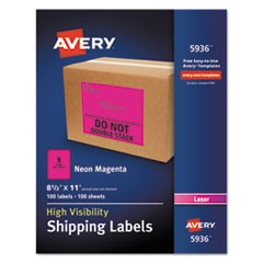 High-Visibility Permanent Laser ID Labels, 8 1/2 x 11, Neon Magenta, 100/Box