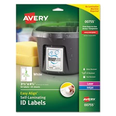 Easy Align Self-Laminating ID Labels, Laser/Inkjet, 3 1/2 x 4 1/2, White, 50/PK